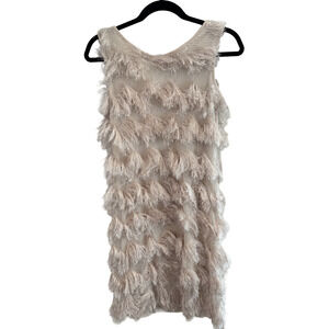 YA Los Angeles Beige Feathered Sleeveless Dress M